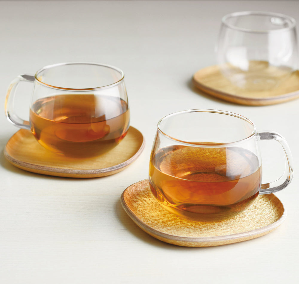 Tasse en verre 450ml KINTO – Accessoire à thé – Kodama Paris - 2 tasses avec thé